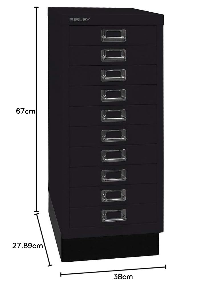 BISLEY MultiDrawer, Serie 29 con Base, DIN A4, 10 cassetti, Metallo, 633 Nero, 38 x 27,9 x 67 cm