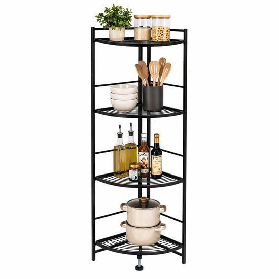 Eckregal 4 Einlegeböden – Metall Eckregal 123 cm hoch – Platzsparendes Regal für Küche, Bad oder Wohnzimmer – Schwarz