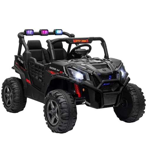 AIYAPLAY Kids Electric Ride on Car 2-Seater, 24V Truck UTV with Remote Control, Suspension System, LED Lights, Horn, Music, for 3-8 Years, Black