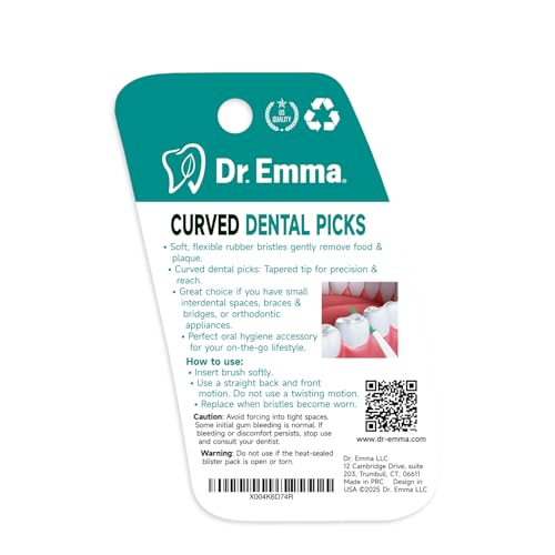 Image of Dr. Emma Dental Picks Mint Curved Soft Rubberized Tooth Picks Easy to Use Brush Picks with Carry Case, 90Ct /Pack, 2 Pack