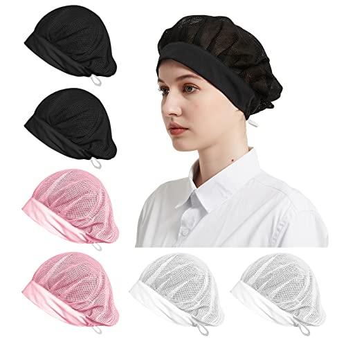 Cityelf 6 Pack Mesh Chef Hat for Women Men Kitchen Cooking Foodservice Mesh Cotton, Adjustable, Breathable Hairnet Unisex Elastic Chef Cap Hair Net Baker Chefs Restaurant Washable Reusable - Mix Color