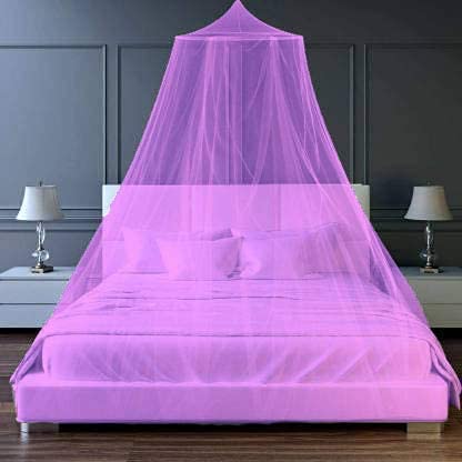 PANKHUDI Mosquito Net for Hanging Double Bed | King Size Embroidery Machardani | Nylon 30GSM Strong Net | Canopy Tent for Bedrooom -Purple