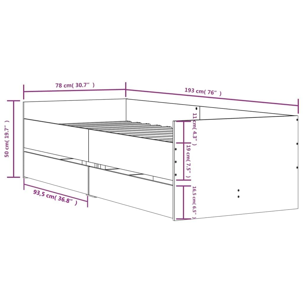 Generic Struttura Letto Singola con Cassetti, Base Letto Contenitore Moderna, Adatta per Materasso (75 x 190 cm)