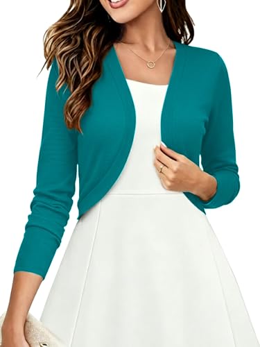 Image of Heymoments Women's Long Sleeve Thin Kintted Shrugs Sweaters Lightweight Cropped Tops Open Front Cardigan for Dress