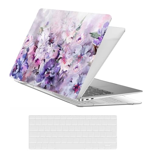 Carcasa MacBook Air 13.6 M2 M3 rígida antiarañazos con cubierta de teclado flor lila