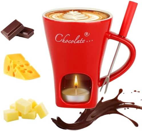 Chocolate Fondue Mug with Forks, Ceramic Personal Chocolate Melti...