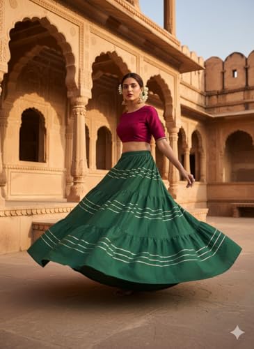 Image of Payal Creation Women's Rayon Flared Long Skirt with Gota Lace | Ethnic Maxi Skirt for Girls & Women | Festive Casual Flowy Comfortable Skirt | Free Size White Long Skirt