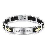 MunkiMix Personalisierte Text Männer Armbänder Anpassbare Geschenke für Männer Jungen Freund Papa Brüder Edelstahl Link ID Tag Armband Schmuck