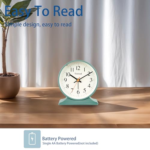 Image of 4.5 inchRetro Analog Alarm Clock,Vintage decor , Super Silent Non Ticking Small Clock with Manual Light, Snooze, Battery Operated, for Bedroom, Living Room, Office,Nightstand, Bedside, Desk ,Table(Green)