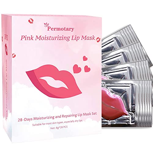 Permotary 30 Pieces Pink Gel Collagen Lip Mask Crystal Lip Pads for Moisturizing, Anti-Wrinkle, Anti-Aging, Firms & Hydrates Lips
