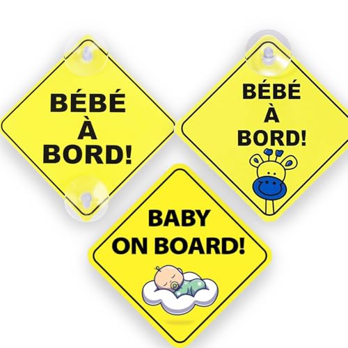 Scettar Baby on Board - Set di 4 segnali di avvertimento per auto, 2 pezzi con doppia ventosa+2 adesivi riflettenti per auto, adesivi per auto
