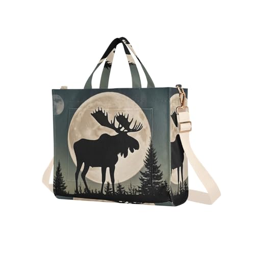 Corduroy Tote Bag for Women Moose Silhouette Print, Handbag Purses with Detachable Strap Size Small2