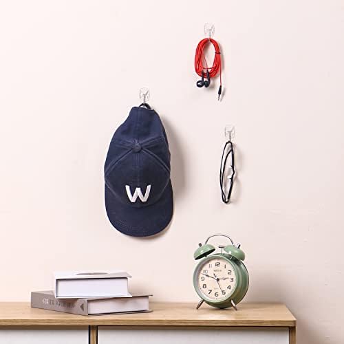 JELLYSUB 15-Hooks, 30-Strips, Clear Small Wire Toggle Hooks Value Pack, Organize Damage-Free Utility Hooks, Hanging Hooks Heavy Duty with Adhesive Strips, No Tools Wall Hooks for Hanging