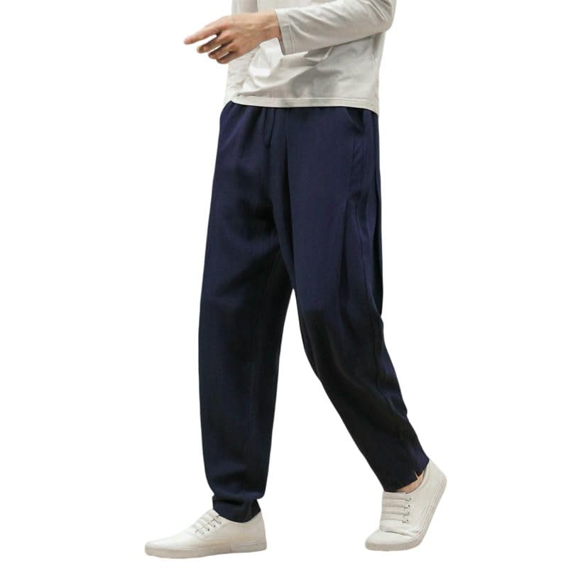 Pantalon sarouel lin homme décontracté coupe chinoise à cordon de serrage