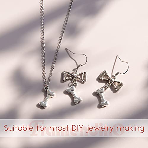 Framendino, 100 Pack Silver Dog Bone Shaped Charms Beads Pendant For Jewelry Making Craft #TOP2
