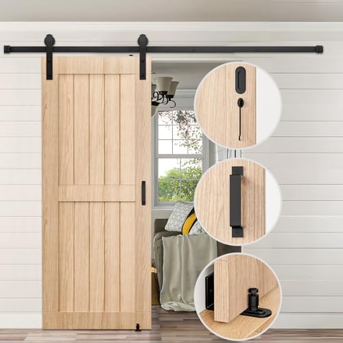 Signstek 6.6FT Sliding Barn Door Hardware Kit, Heavy Duty Whole Set (Includes Adjustable Floor Guide, 2 Handles and Dook Hook) -Smoothly and Quietly, Fit 36"-40" Wide Door Panel -Black, I Shape Hanger by Signstek - Image 2