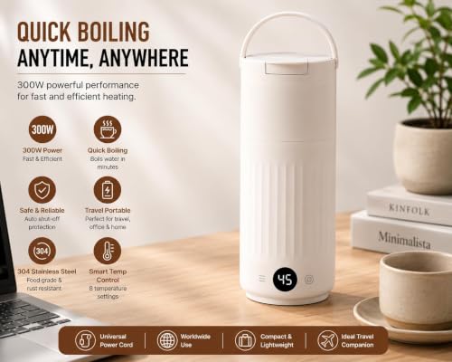 Image of Portable Electric Kettle 600ml with LCD Temperature Display | Travel Electric Water Boiler | 8 Temperature Control | Fast Boiling | Leakproof | Coffee, Tea & Milk Heating (Portable 600ml)