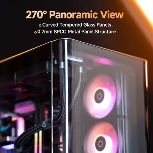 Gabinete para PC Iota C70 BK Curve ARGB Digital de Ocypus, Vista panorámica curva de 270°, compatible con ATX/Micro-ATX/Mini-ITX, torre media con display digital de temperatura en tiempo real y 4 ventiladores ARGB PWM preinstalados miniatura 2