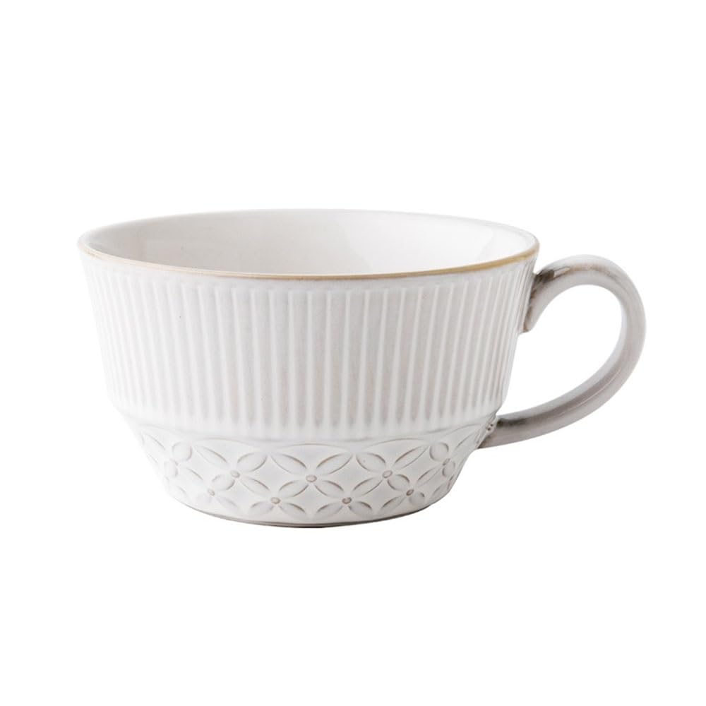 LIBANGRONG-888 Mugs Vintage Embossed Pattern Ceramic Coffee Cup Large Capacity Mug Breakfast Oatmeal Drinking Milk Tea Cup