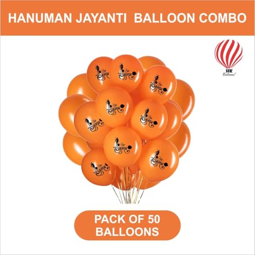 Image of HK Balloons 50Pcs Shree Hanuman Jayanti Decoration Printed Orange Balloons For Hanuman Jayanthi Inauguration and Religious Festival Decoration /Jai Shree Hanumanji Puja,Temple Decorations Ram Navami