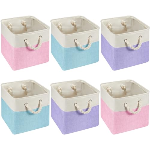 6 Pack 11x11 Inch Cube Storage Bins Fabric Square Cube Baskets, Mermaid