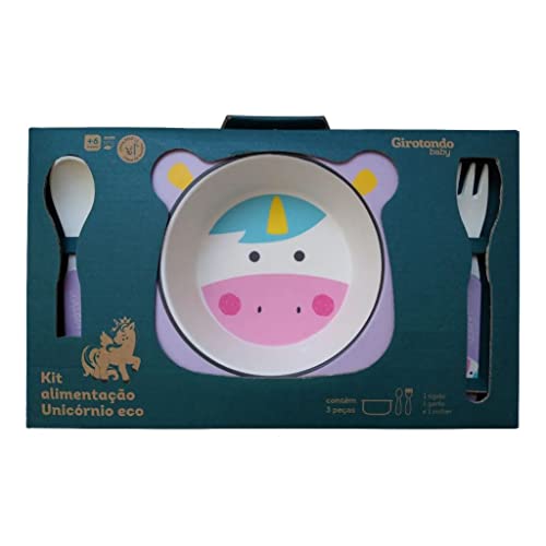 Kit Alimentação Unicórnio Eco Girotondo Baby - 3 unidades, Girotondo Baby, Rosa, Roxo, Branco, Azul,