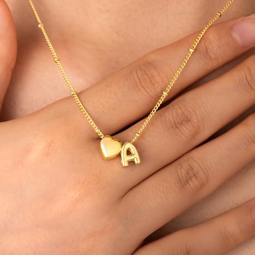 Ursteel Dainty Cute Heart Initial Necklaces for Women Teen Girls - 14K Gold Plated Initial Heart Necklace for Women Trendy, Dainty Letter A-Z Lockets Necklaces Personalized Jewelry Birthday Gifts 5