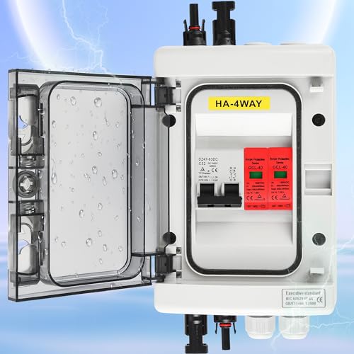 Warmfay Protection contre les surtensions PV - Disjoncteur solaire - Protection contre la foudre - Disjoncteur CC 1000 V CC 32 A - Boîte de raccordement PV - 1 chaîne 4 modules (1 en 1 sortie) - Pour