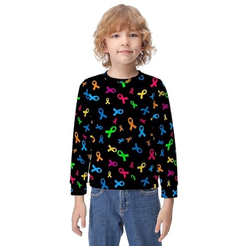 MZERSE Soft Kids Crew Neck Pullover Cancer Awareness Ribbon, Long Sleeve Sweatshirt for All Seasons, 8-10Y