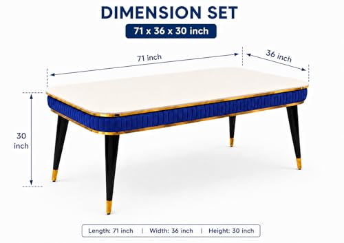 Image of WOODEN SPACE 6-Seater Wooden Dining Table Set | Nano Composite Marble Top | Solid Wood Base | Modern Dining Room Furniture with 6 Chairs (Navy Blue Modern Zyro)