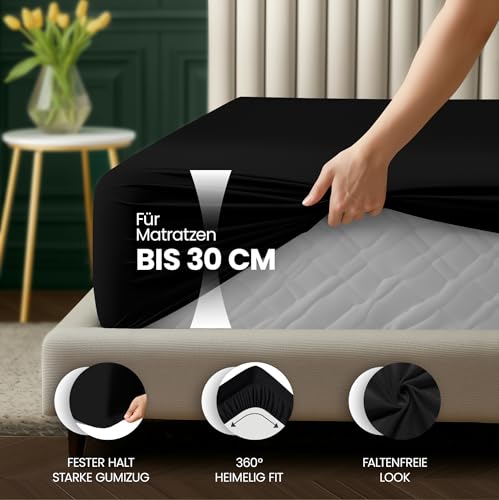 Utopia Bedding - Spannbettlaken 180x200cm Bis 30 cm - Schwarz – Ansicht 4