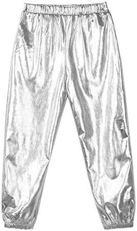 JEEYJOO Kids Girls Hip Hop Street Dance Pant Legging Sparkle Metallic Jazz Stage Performance Sweatpant Costume Silver 12