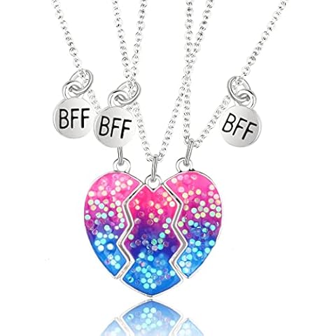 MenYiYDS 3 Pcs BFF Necklaces Best Friends Friendship Chain Necklace Birthday Gifts Chain Pendant Gifts for Girls (Pink and Blue) Cover