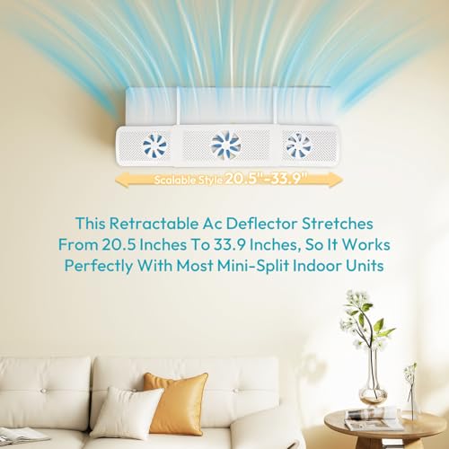 Image of Rellytech Air Conditioner Deflector - No-Drill Installation, Retractable 20.5 inch-33.9 inch, 7-Leaf Uniform Wind Distribution, 180 Adjustable, PP Material, Fits Most AC Indoor Units, Aids Fast Cooling
