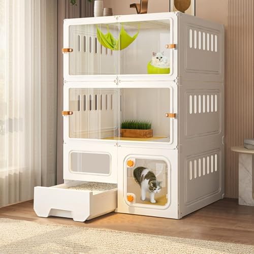 Cat Cages Indoor Litter Dog Playpens Caves Houses Box Kitten Cage Cats Outdoor Enclosures,Transparent Cat Cage with Litter Box - Sturdy Indoor Enclosure for Cats, Safe & Comfortable Home for