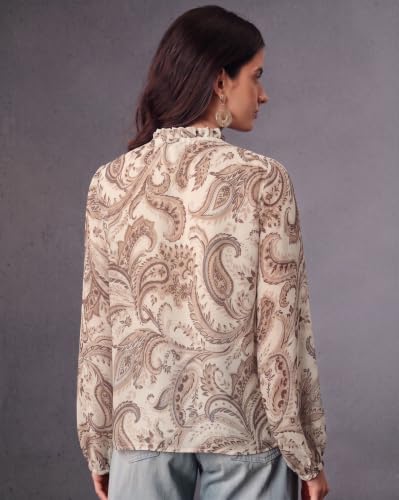 Image of Women Georgette Regular Fit Shirt ||Women Top || Cecily Paisley-Trim Button-Front Shirt (S-01-04)