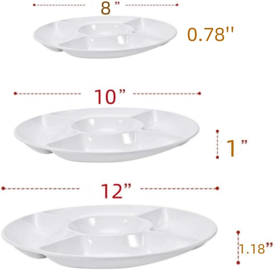 Ceramic Chip and Dip Serving Tray,Porcelain Divided Serving Platter, Perfect for Chips and Dip, Veggies, Candy and Snacks (10Inch)