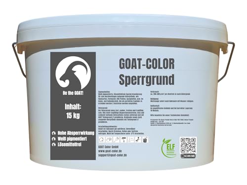 GOAT Color Sperrgrund 15kg Weiß Nikotinsperre, Absperrgrund, Isoliergrund, Fleckensperre | Hohe Absperrwirkung | Lösemittelfrei | Für Wand & Holz (Ohne Körnung)