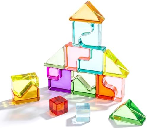 Woodtoe Wooden Building Blocks for Kids, 18 PCS Acrylic Interlocking Blocks