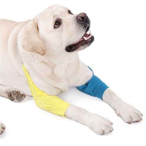 Image of HDKUW Dog Elbow Protector for Calluses, Recovery Suit for Front Legs, Cone Collar Alternative to Stop Licking Wounds, Cover Sleeve for Small Medium Large Dogs - Blue L