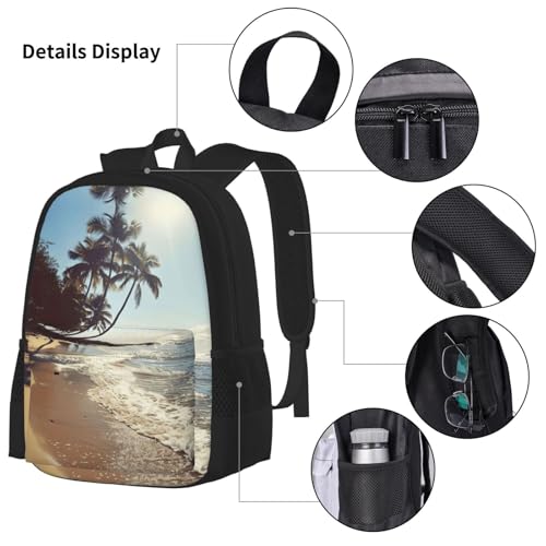 Hawaii Beach Print 3 Piece Backpack Set, Laptop Daypack, Lightweight Bookbag Set With Lunch Bag Pencil Case4