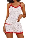 Avidlove Womens Pajama Sets Pajamas for Women Set Sexy Sleepwear Valentine sleepwear White Love Heart S