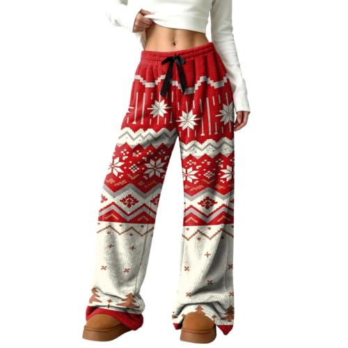Wide Leg Pants Woman Baggy Baggy Christmas Print Flannel Casual Trousers | Buffalo Plaid, Plush, Christmas Graphic, Fuzzy, Soft, Thermal, Sleep Pants, Travel, Lounge, Weeekend, Fall and Winter Outfits - image 6
