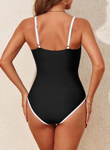 Herseas Women One Piece Swimsuit Seamless 2025 Summer Bathing Suit Color Block Trims Sporty Spaghetti Strap Beachwear3