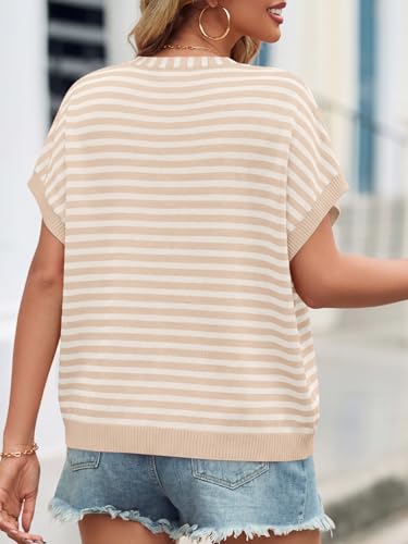 Image of Saodimallsu Womens Summer Oversized Cardigans Batwing Short Sleeve Lightweight Button V Neck Casual Knit Sweater Tops