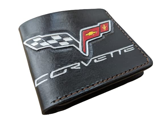 Men's 3D Genuine Leather Wallet, Hand-Carved, Hand-Painted, Leather Carving, Custom wallet, Personalized wallet, Sports Car, Vette, Corvette Design