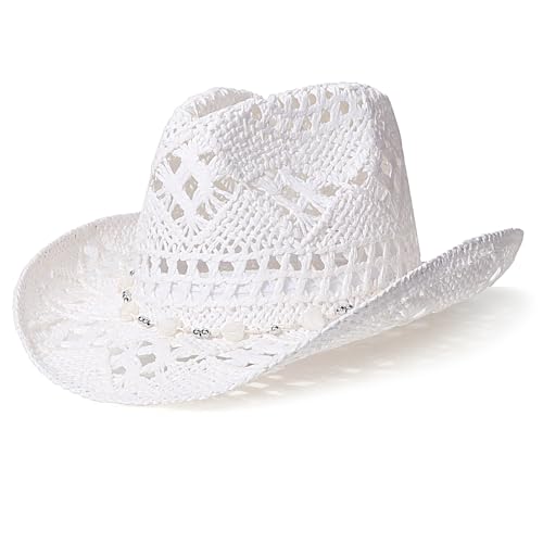 AQOKKA Straw Cowboy Hats for Women Men Western Cowgirl Hats with Shapeable Brim Woven Hollow Out Unisex Beach Roll Up Caps
