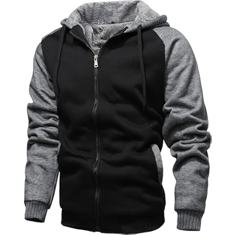 GXAMOY Men's Winter Fleece Hoodies for Men Heavyweight Warm Thick Full Zip Up Sweatshirt Outerwear BlackDark Gray(03) L Cover