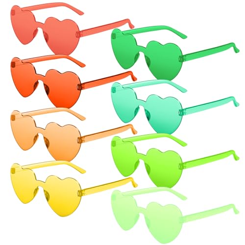 RTBOFY 8 Pack Heart Sunglasses Shaped with Transparent Candy Color for Women Party Favor