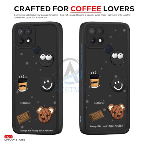 Image of AESTMO Back Case Cover for Oppo A15 / A15S Cover | Cute Fun Cartoon 3D Ball | Coffee Silicone Case | Full Body Protection | Camera Protection Back Cover for Oppo A15 / A15S (Black)